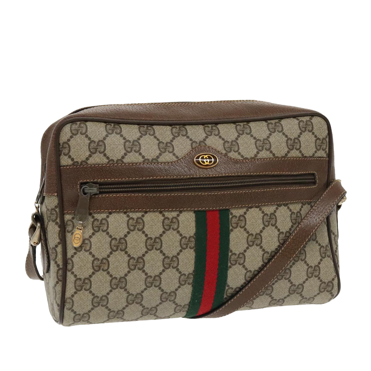 GUCCI GG Supreme Web Sherry Line Shoulder Bag PVC Beige 904 02 005 Auth 96357