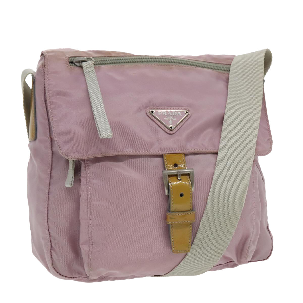 PRADA Shoulder Bag Nylon Pink Silver Auth 96371