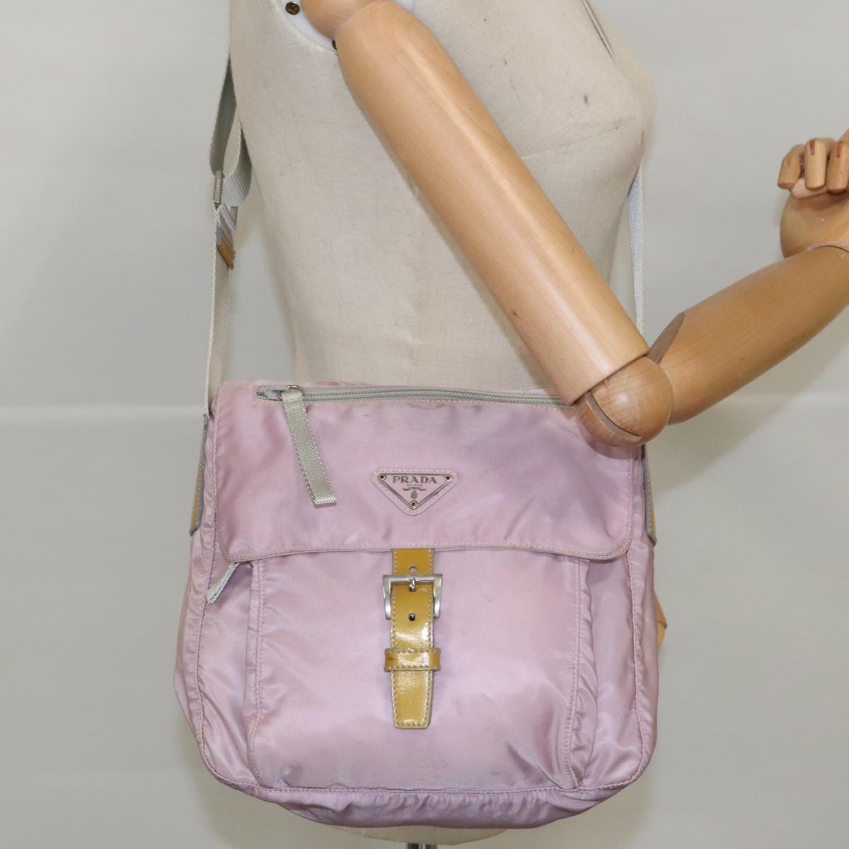 PRADA Shoulder Bag Nylon Pink Silver Auth 96371