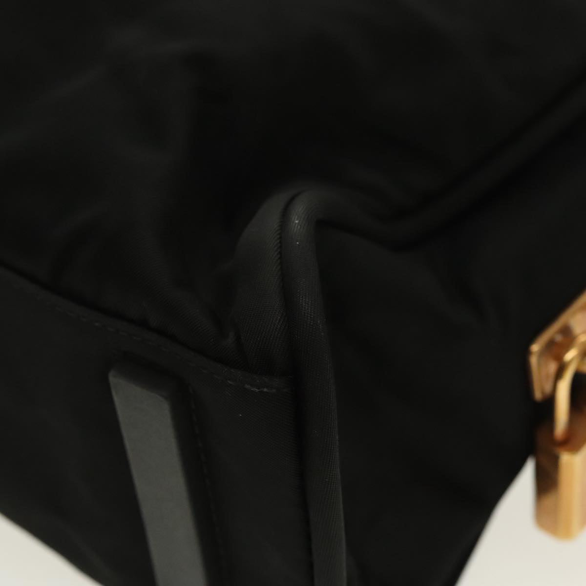 PRADA Hand Bag Nylon Black Gold Auth 96372