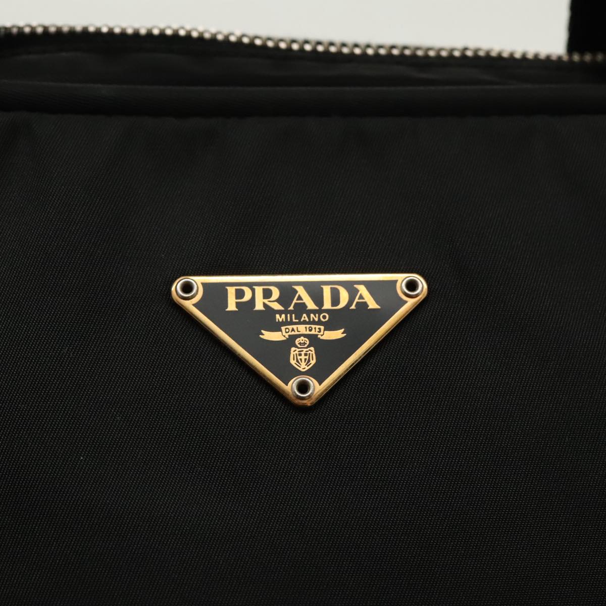 PRADA Hand Bag Nylon Black Gold Auth 96372