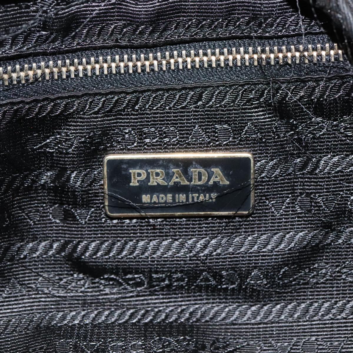 PRADA Hand Bag Nylon Black Gold Auth 96372