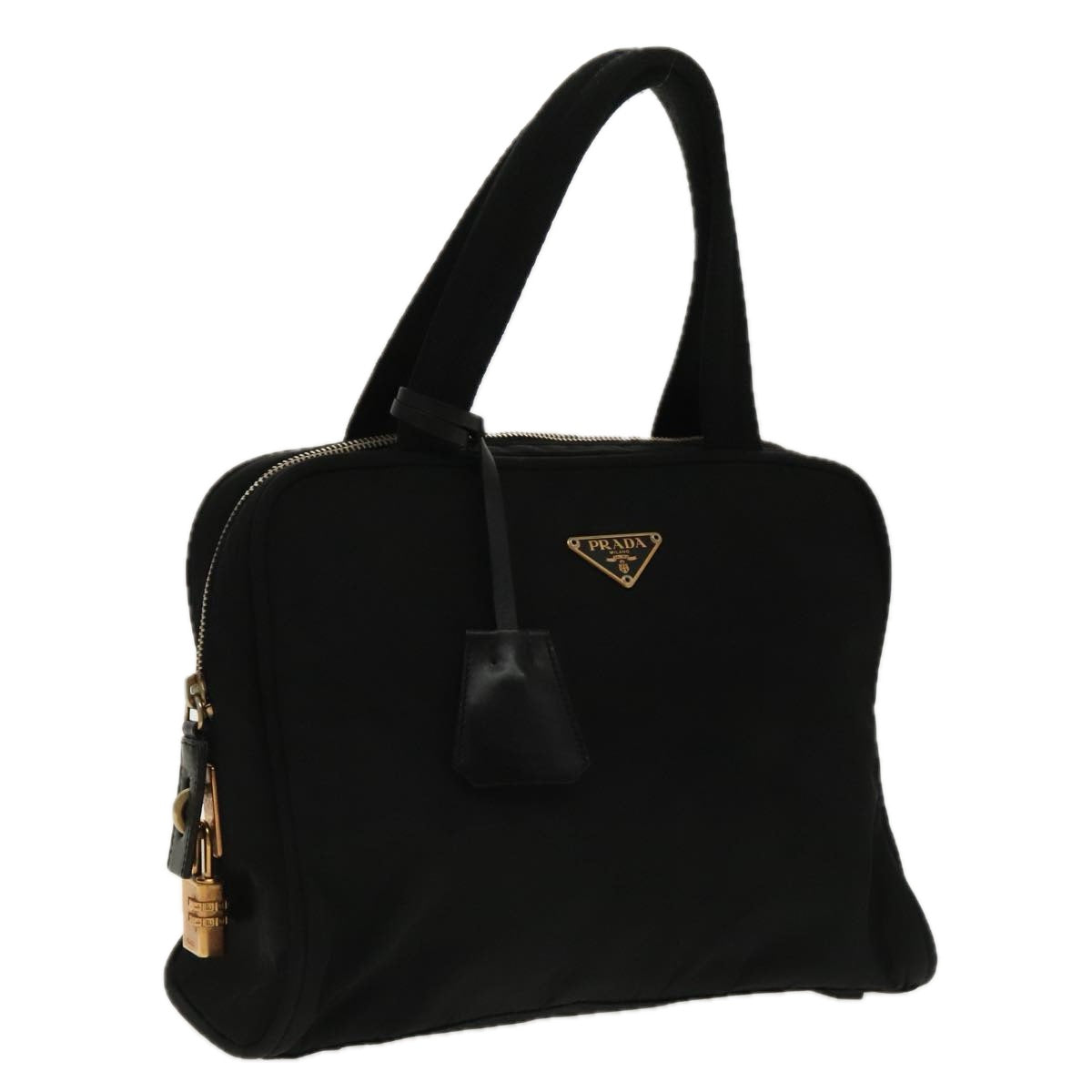 PRADA Hand Bag Nylon Black Gold Auth 96372