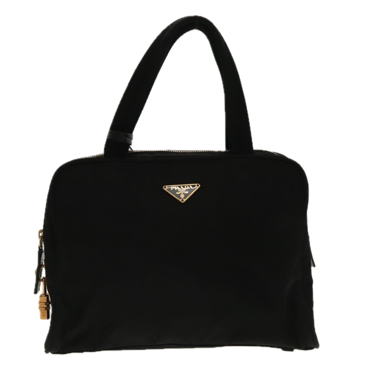 PRADA Hand Bag Nylon Black Gold Auth 96372 - 0