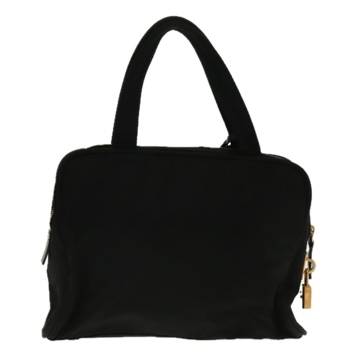 PRADA Hand Bag Nylon Black Gold Auth 96372