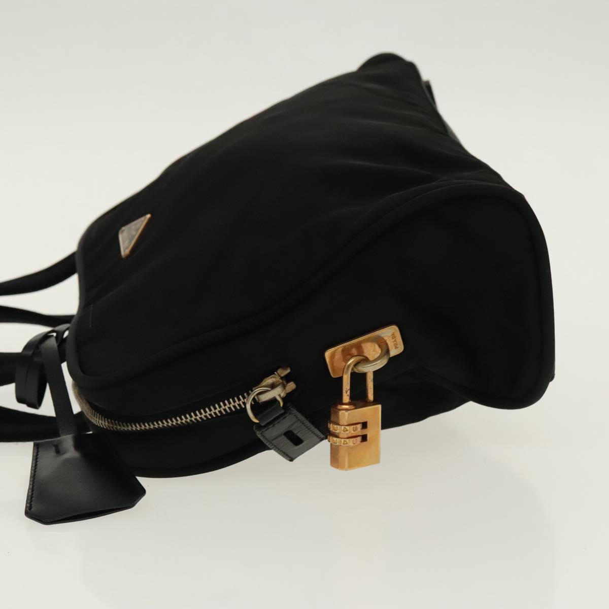 PRADA Hand Bag Nylon Black Gold Auth 96372