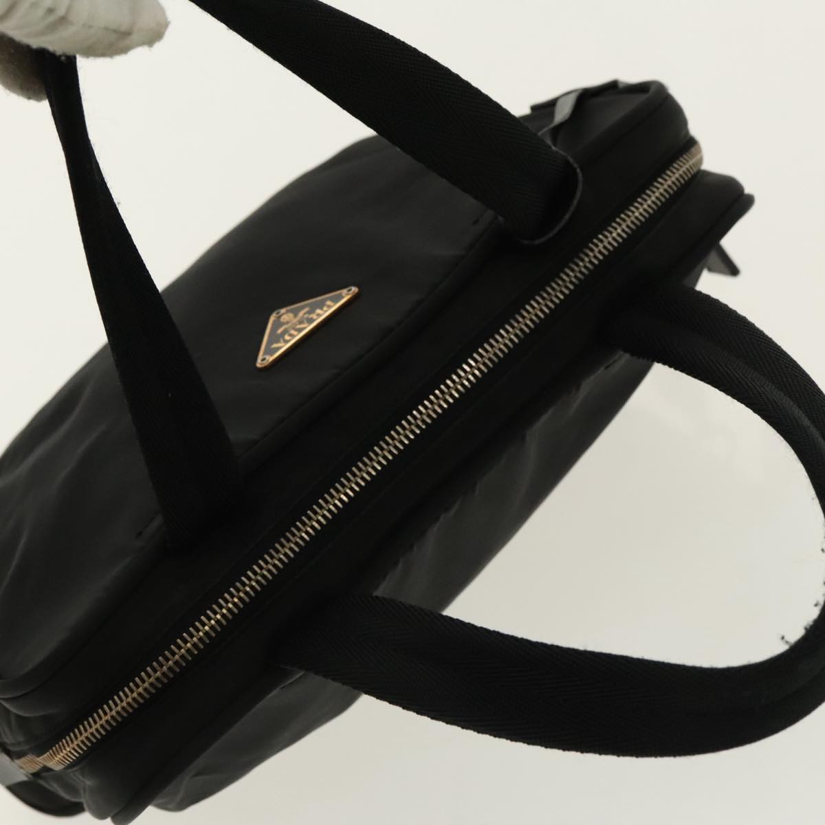 PRADA Hand Bag Nylon Black Gold Auth 96372