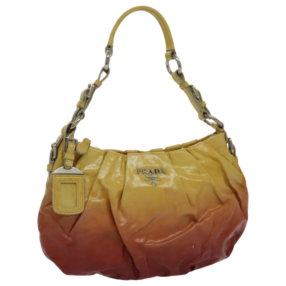 PRADA Hand Bag Enamel Yellow Silver Auth 96373