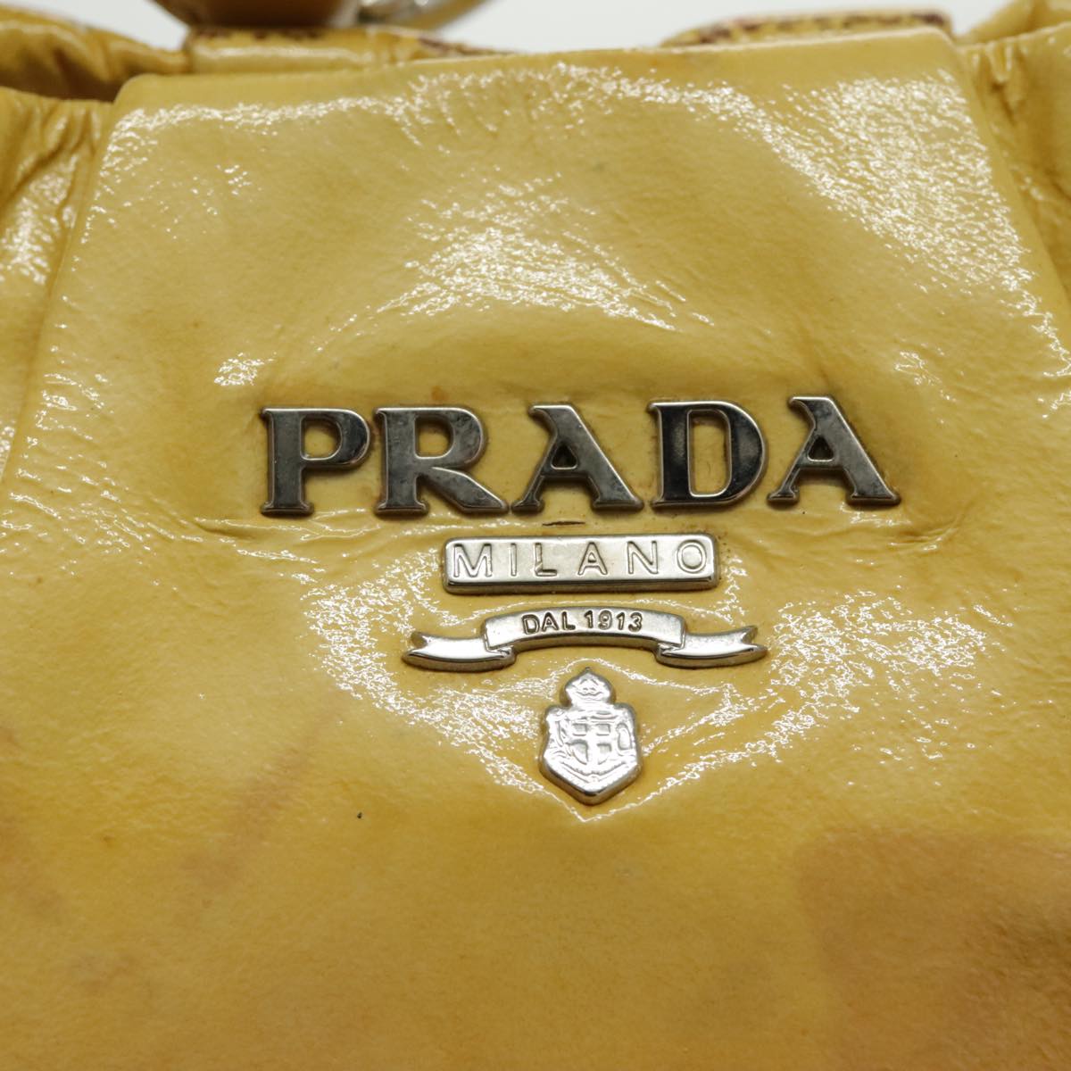 PRADA Hand Bag Enamel Yellow Silver Auth 96373