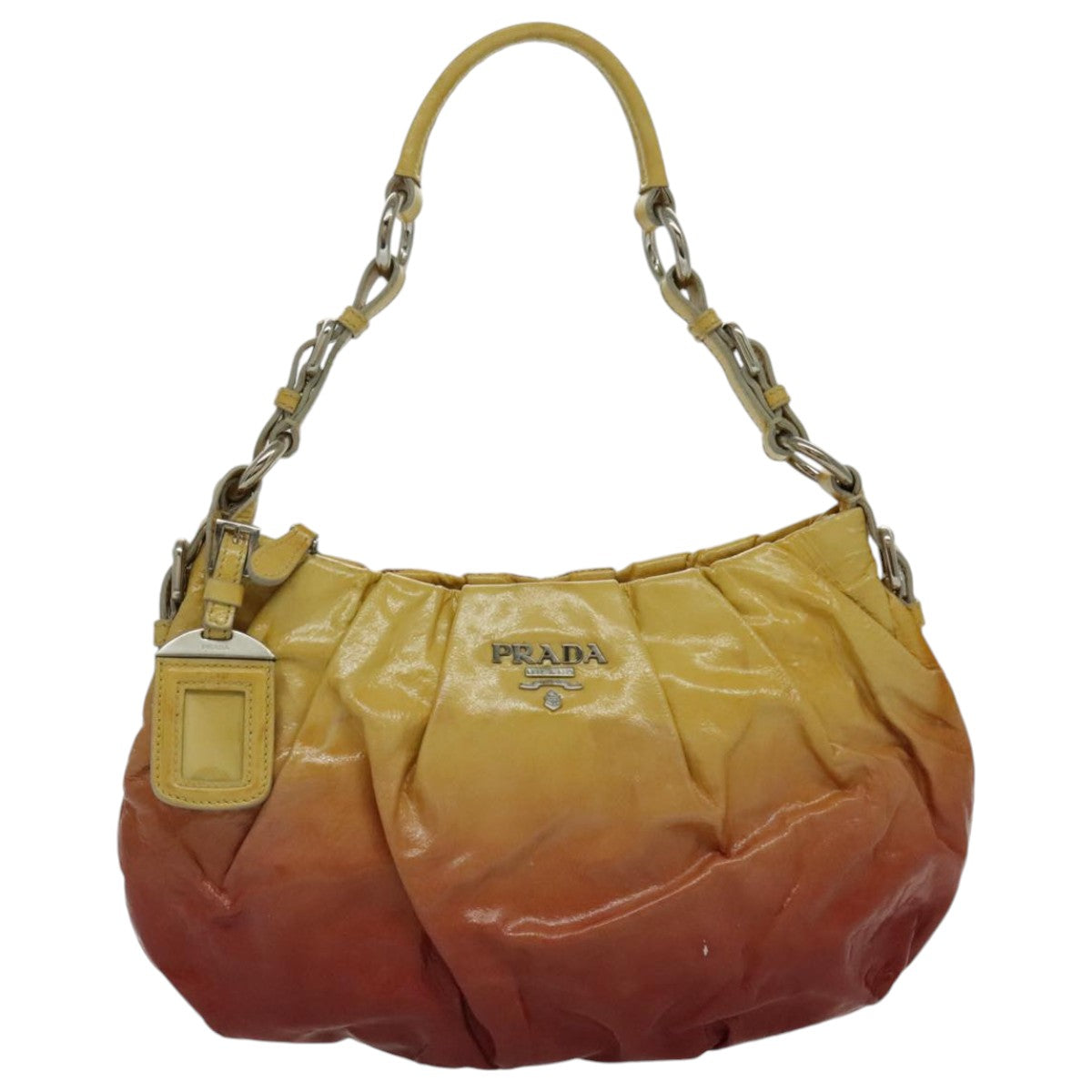 PRADA Hand Bag Enamel Yellow Silver Auth 96373