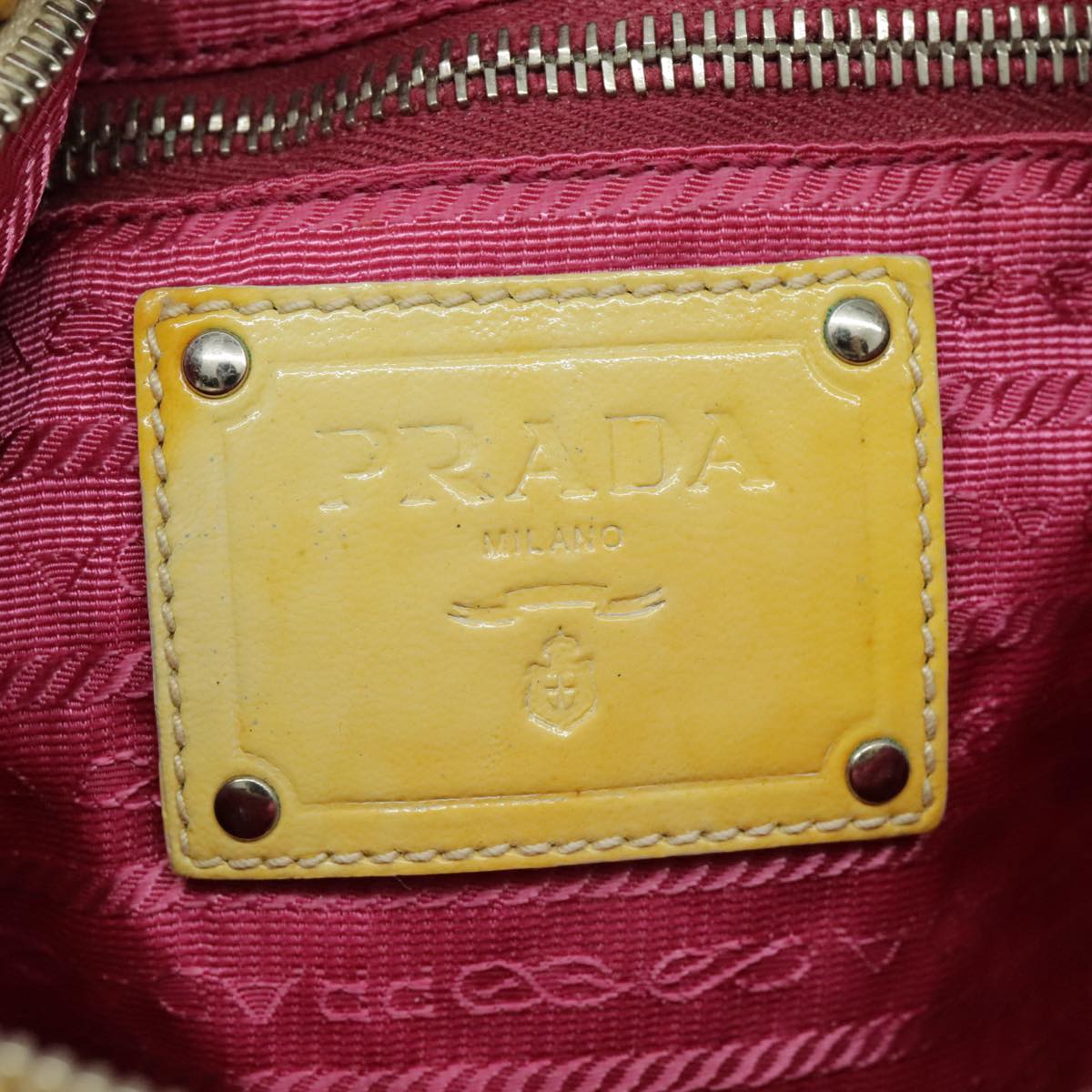 PRADA Hand Bag Enamel Yellow Silver Auth 96373