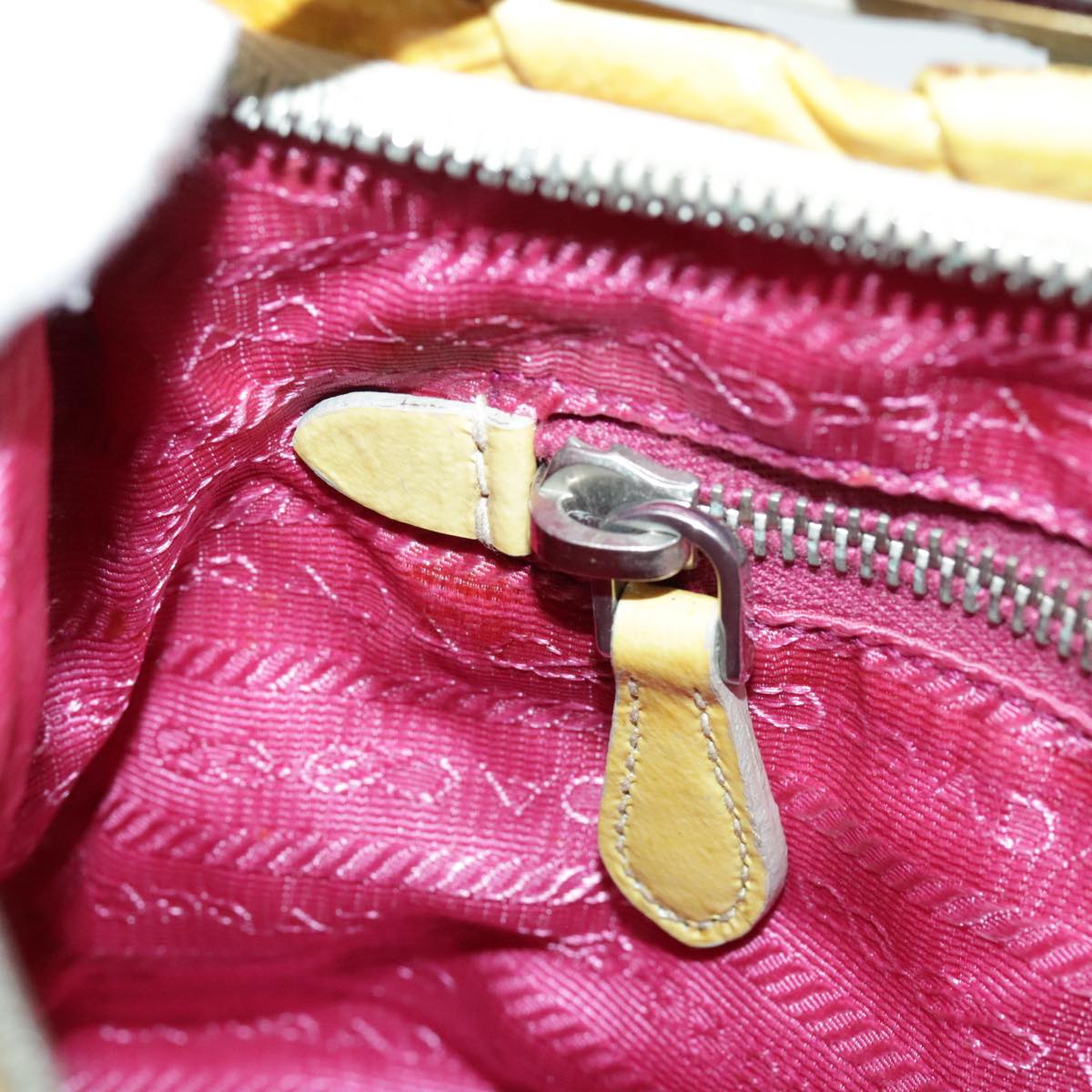 PRADA Hand Bag Enamel Yellow Silver Auth 96373