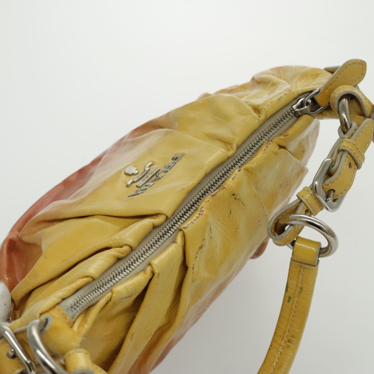 PRADA Hand Bag Enamel Yellow Silver Auth 96373