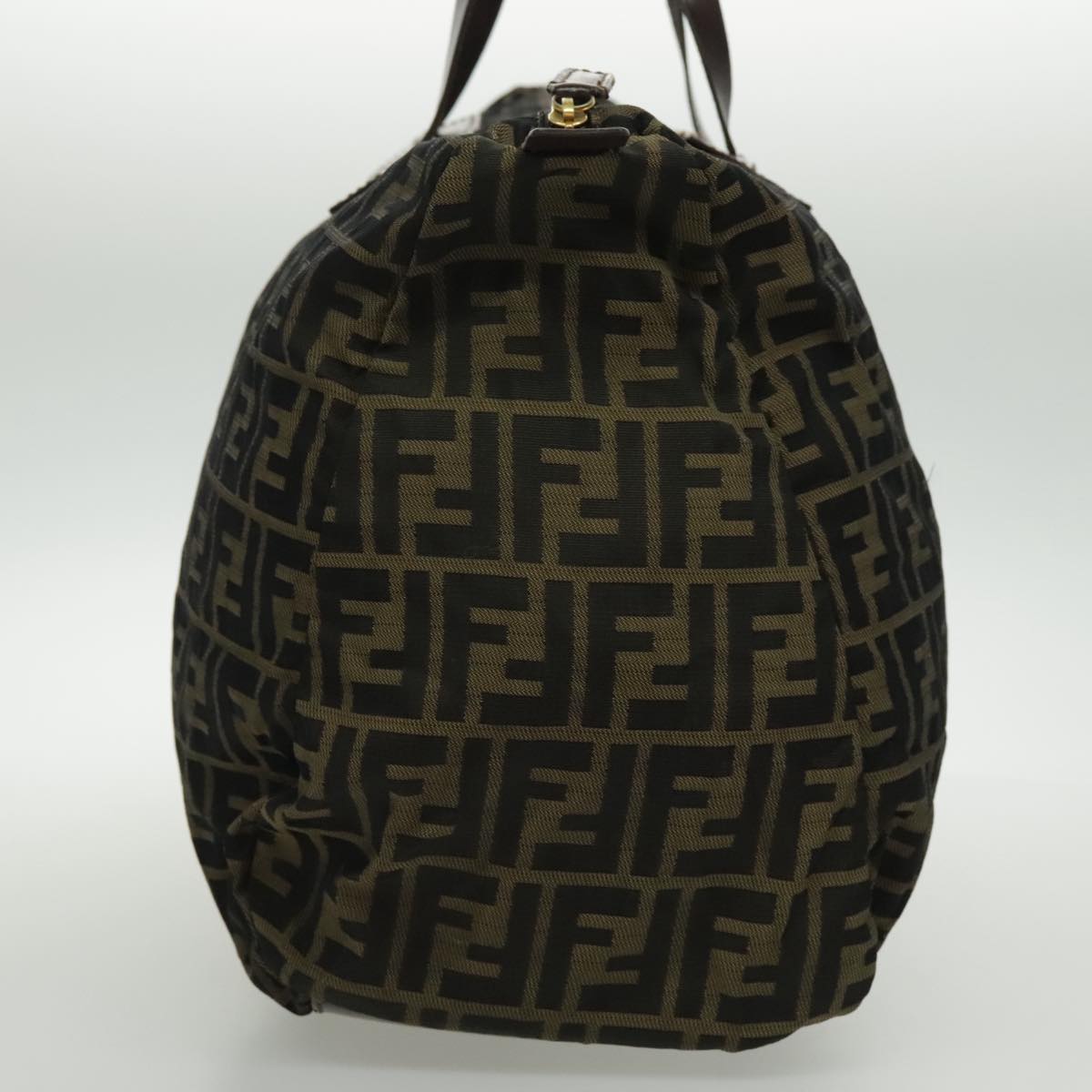 FENDI Zucca Canvas Tote Bag Brown Black Gold Auth 96374