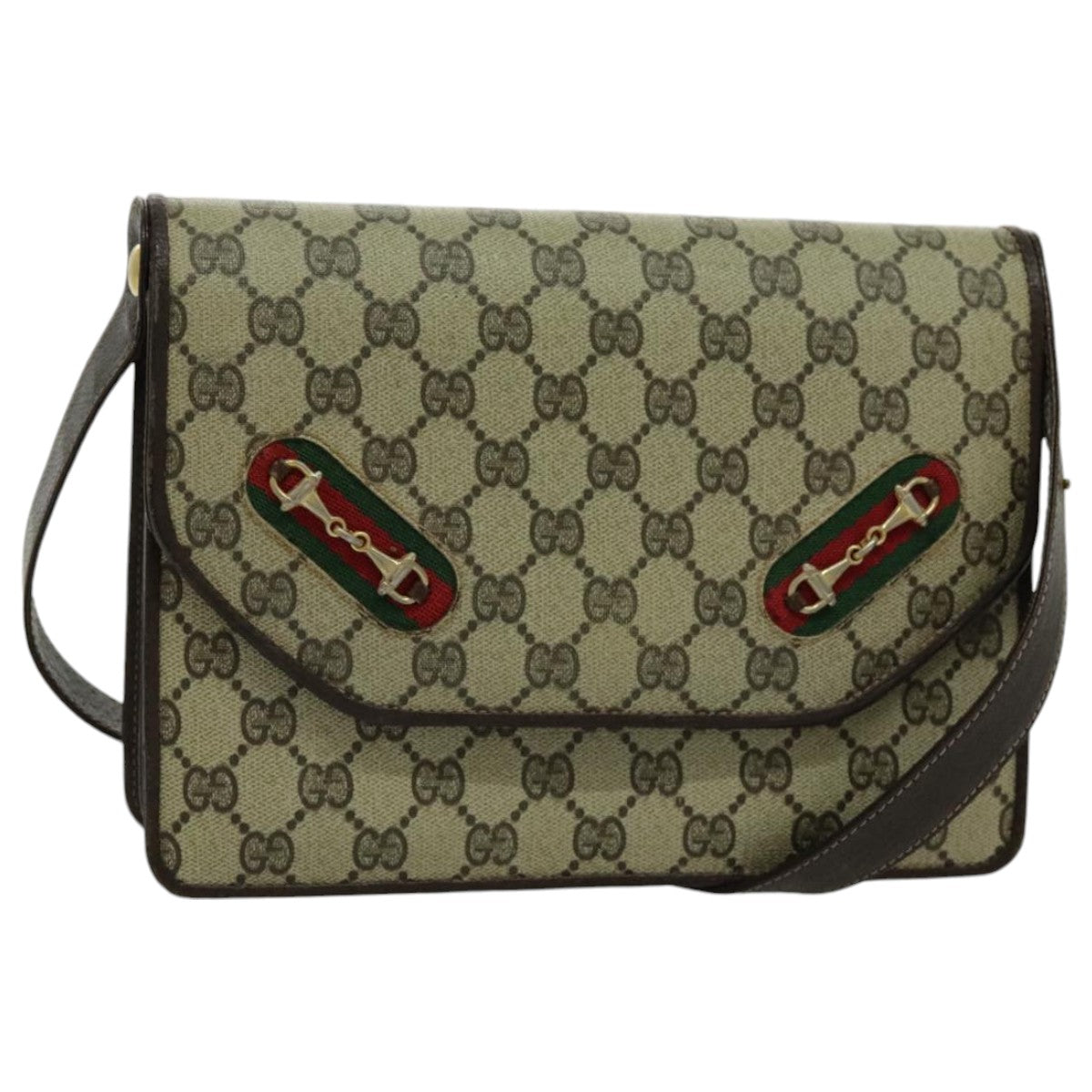 GUCCI GG Supreme Web Sherry Line Shoulder Bag PVC Beige Red Green Auth 96385