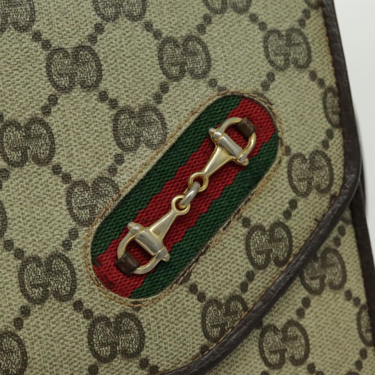 GUCCI GG Supreme Web Sherry Line Shoulder Bag PVC Beige Red Green Auth 96385