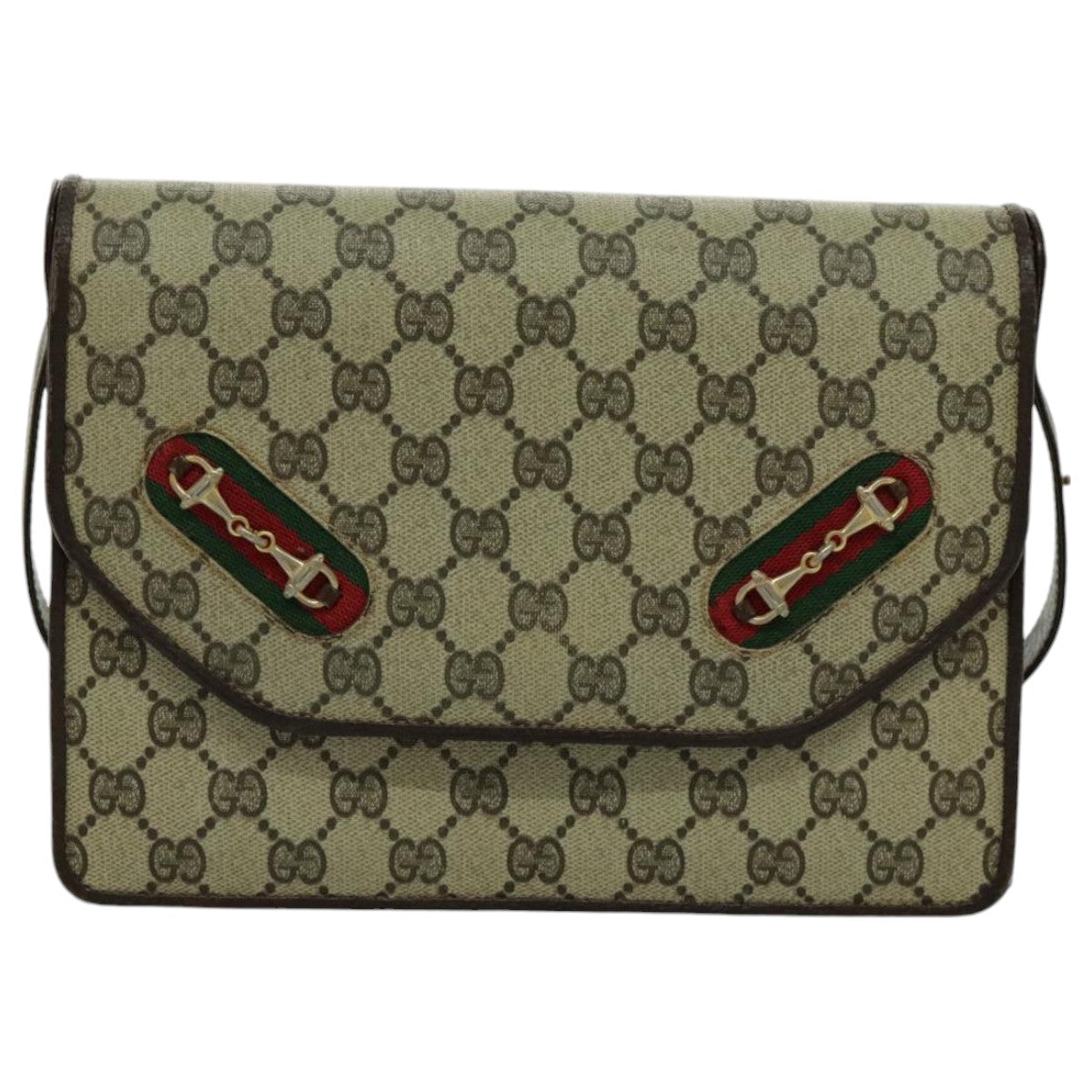 GUCCI GG Supreme Web Sherry Line Shoulder Bag PVC Beige Red Green Auth 96385