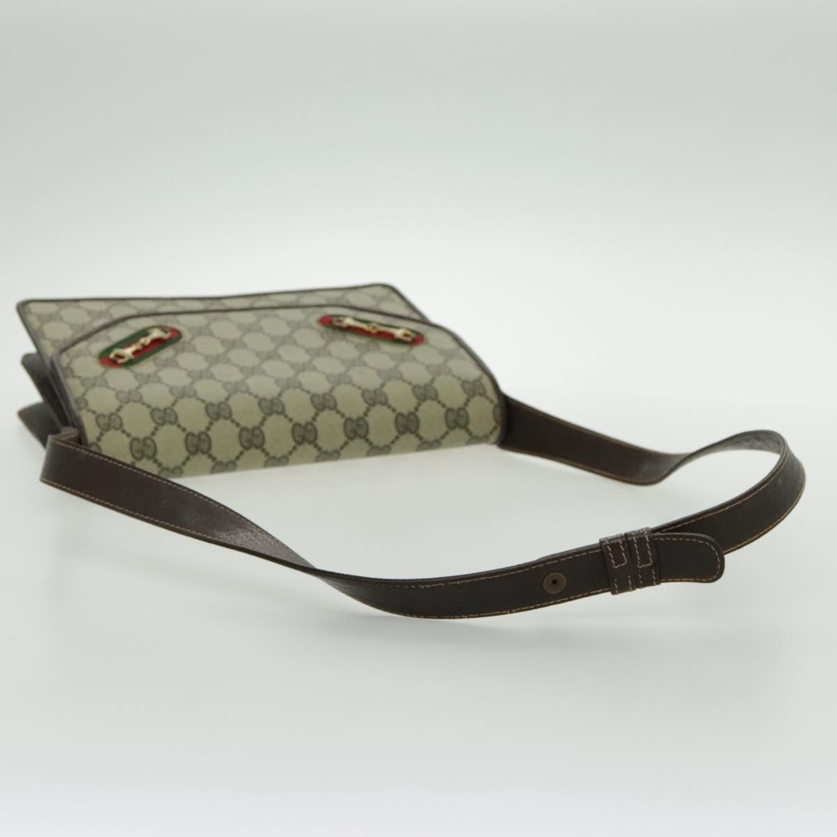 GUCCI GG Supreme Web Sherry Line Shoulder Bag PVC Beige Red Green Auth 96385