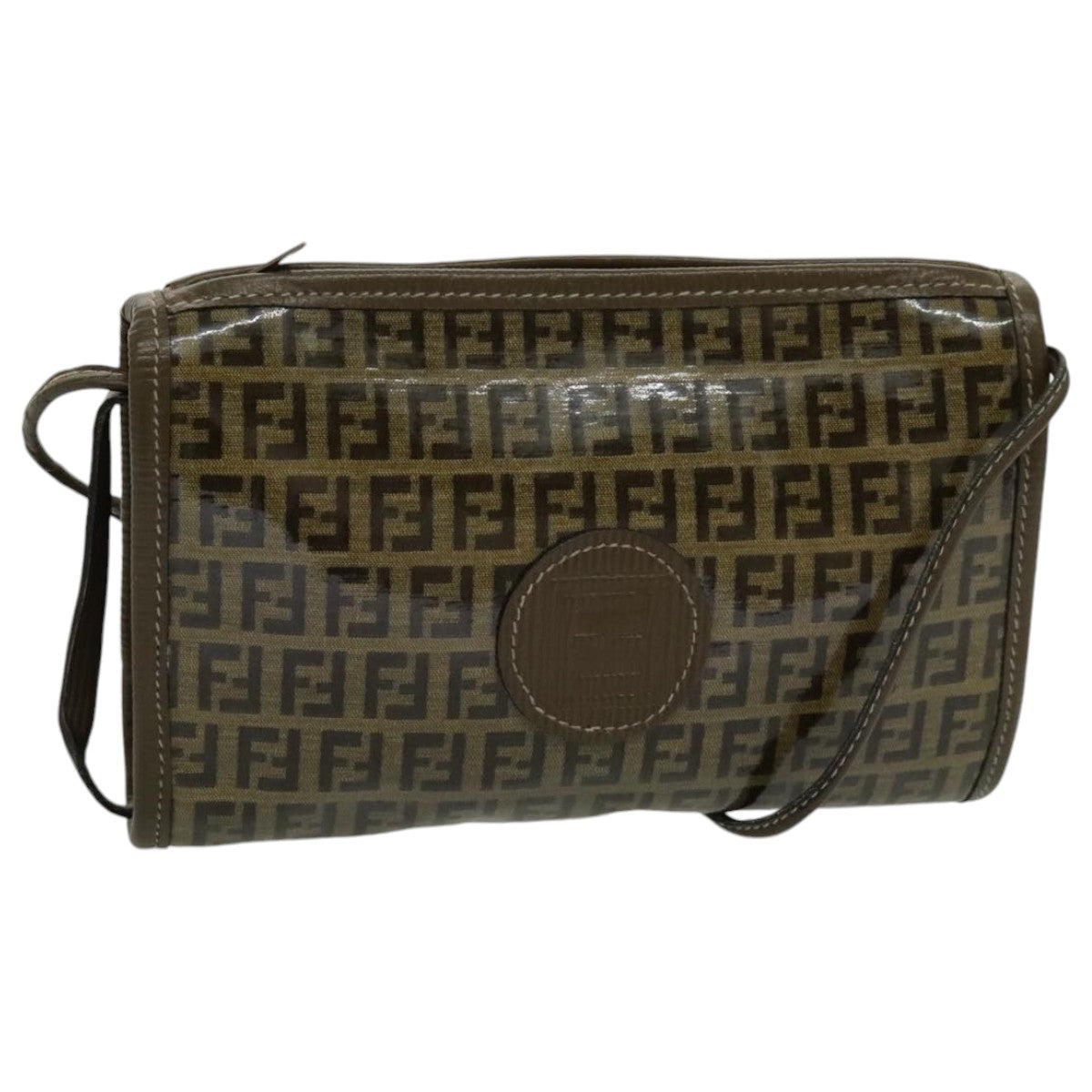 FENDI Zucchino Canvas Shoulder Bag Brown Auth 96429