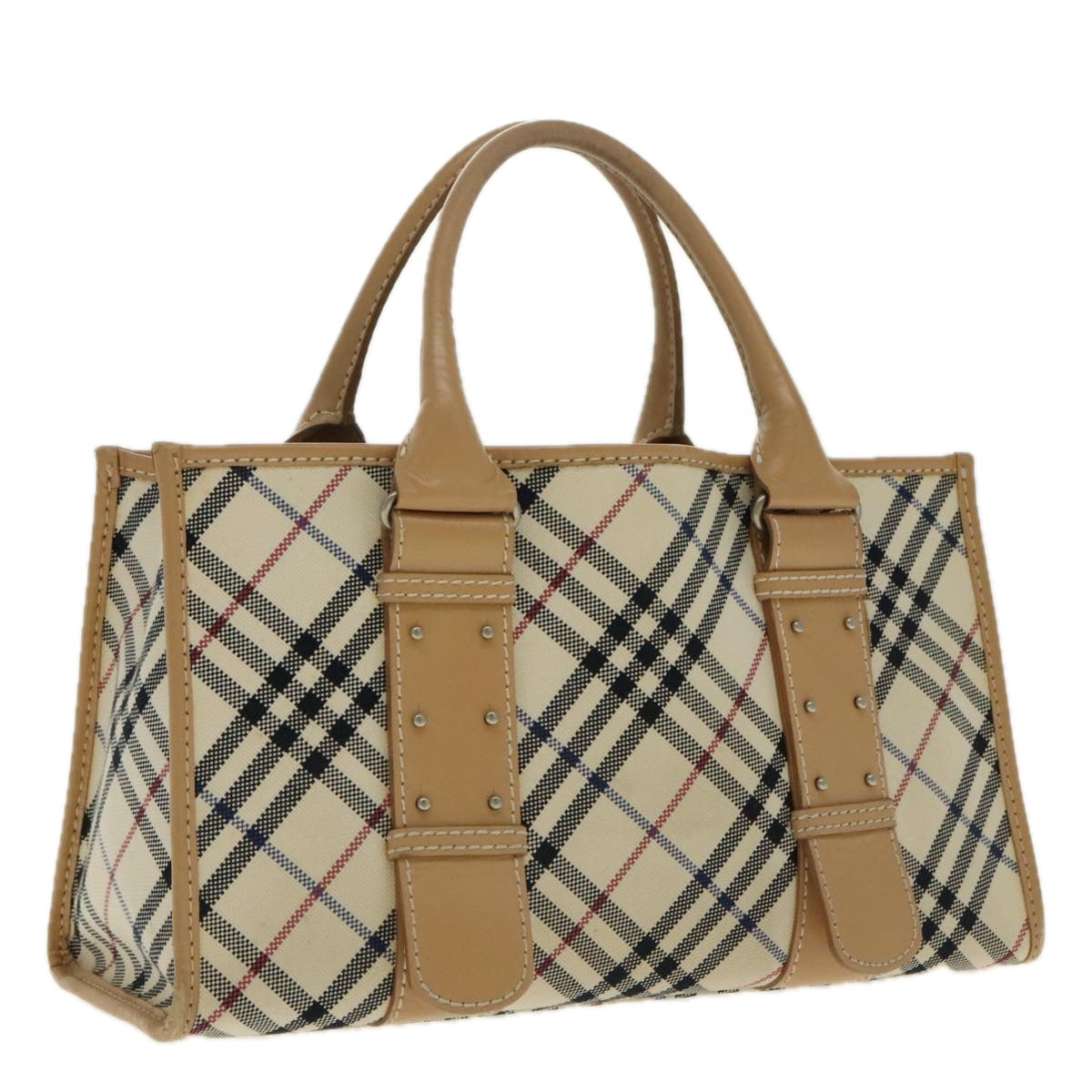 BURBERRY Nova Check Blue Label Hand Bag Canvas Beige Auth 96451