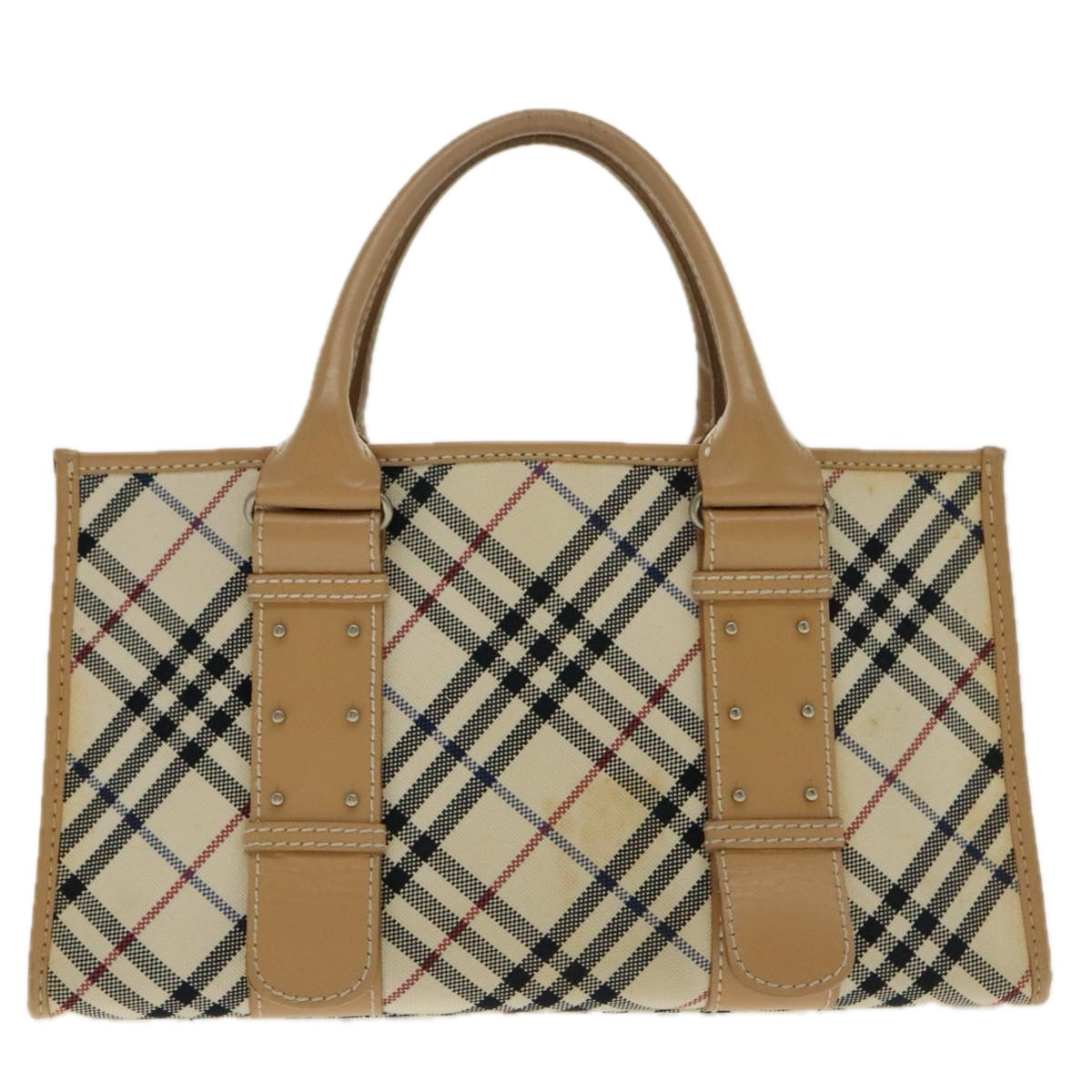 BURBERRY Nova Check Blue Label Hand Bag Canvas Beige Auth 96451 - 0