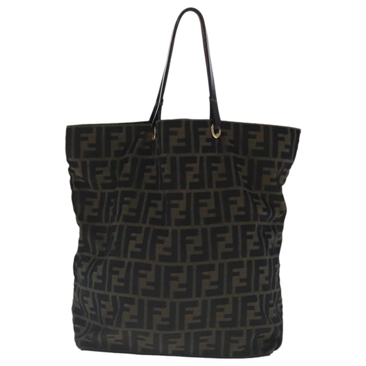 FENDI Zucca Canvas Tote Bag Brown Black gold Auth 96462 - 0