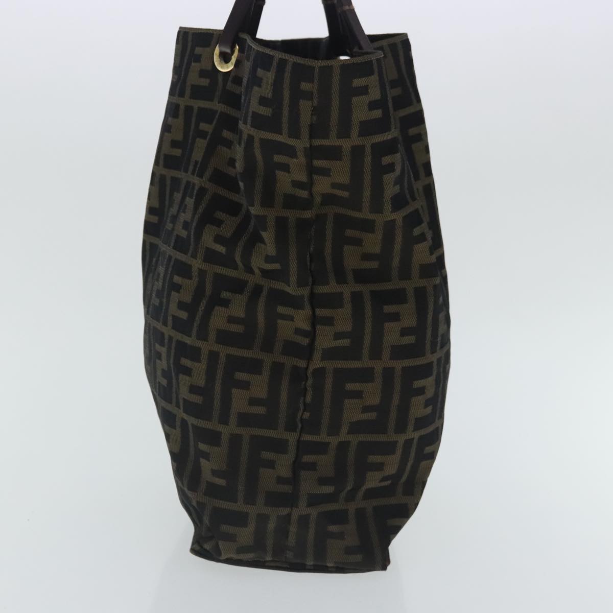 FENDI Zucca Canvas Tote Bag Brown Black gold Auth 96462