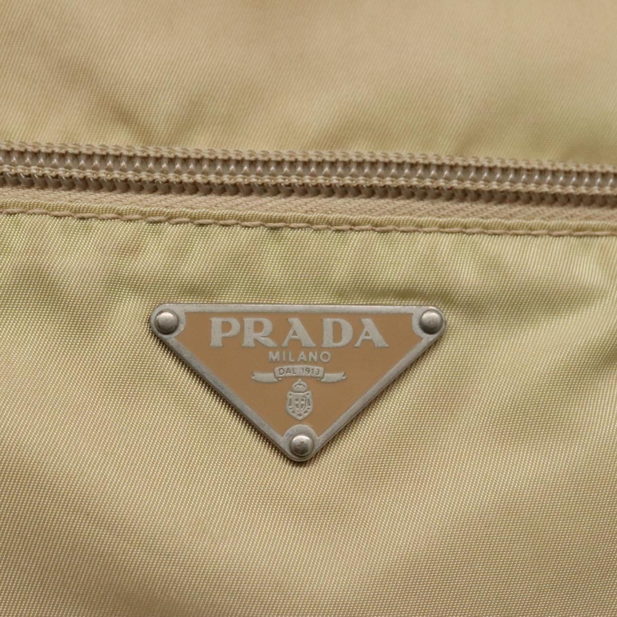 PRADA Shoulder Bag Nylon Beige Silver Auth 96465