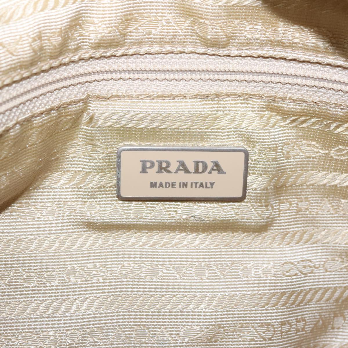 PRADA Shoulder Bag Nylon Beige Silver Auth 96465