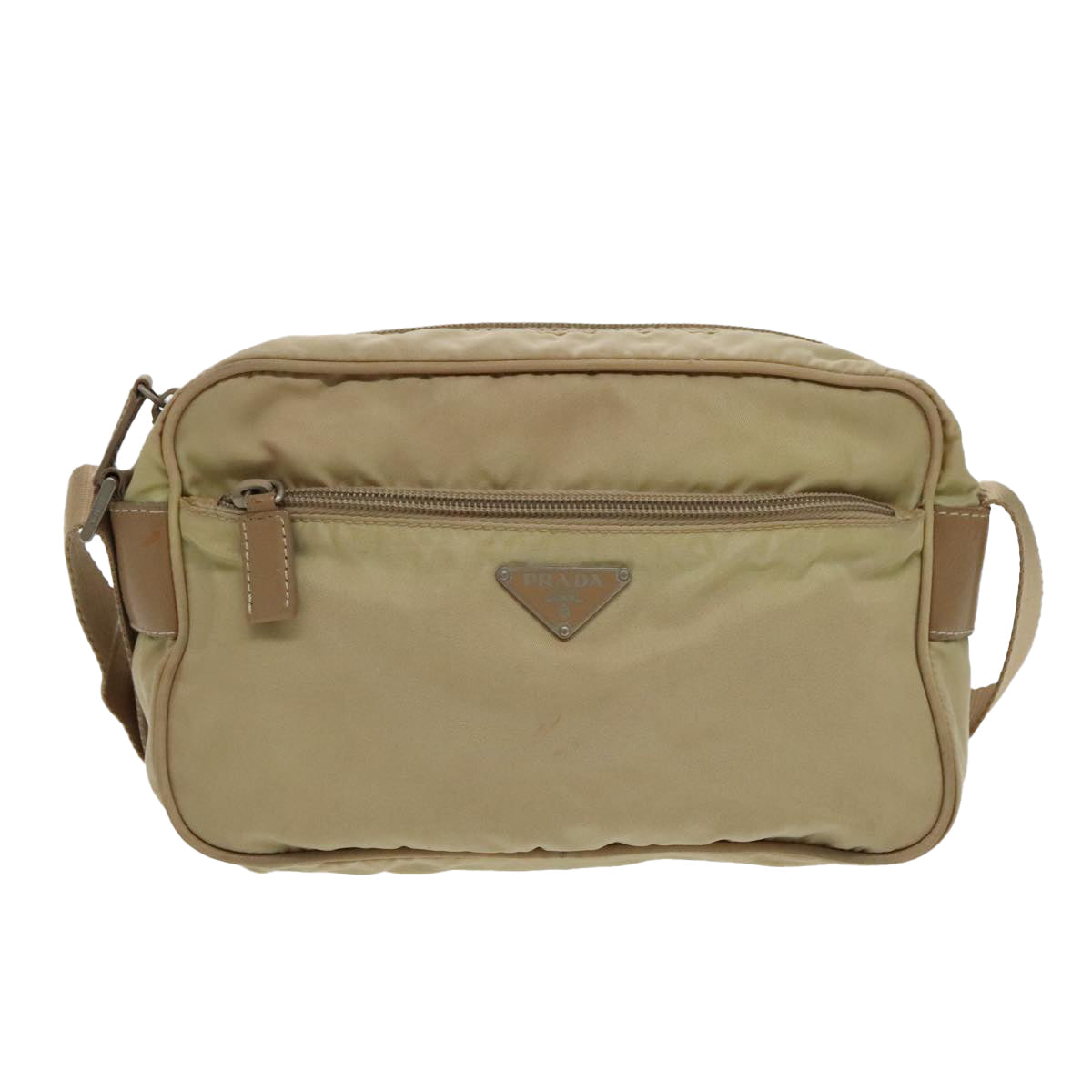 PRADA Shoulder Bag Nylon Beige Silver Auth 96465