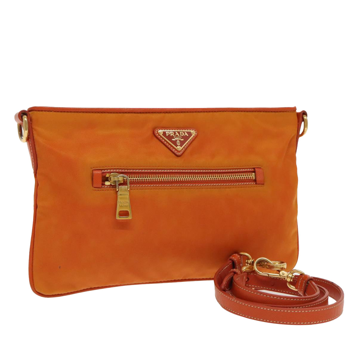 PRADA Shoulder Bag Nylon Orange Gold Auth 96469