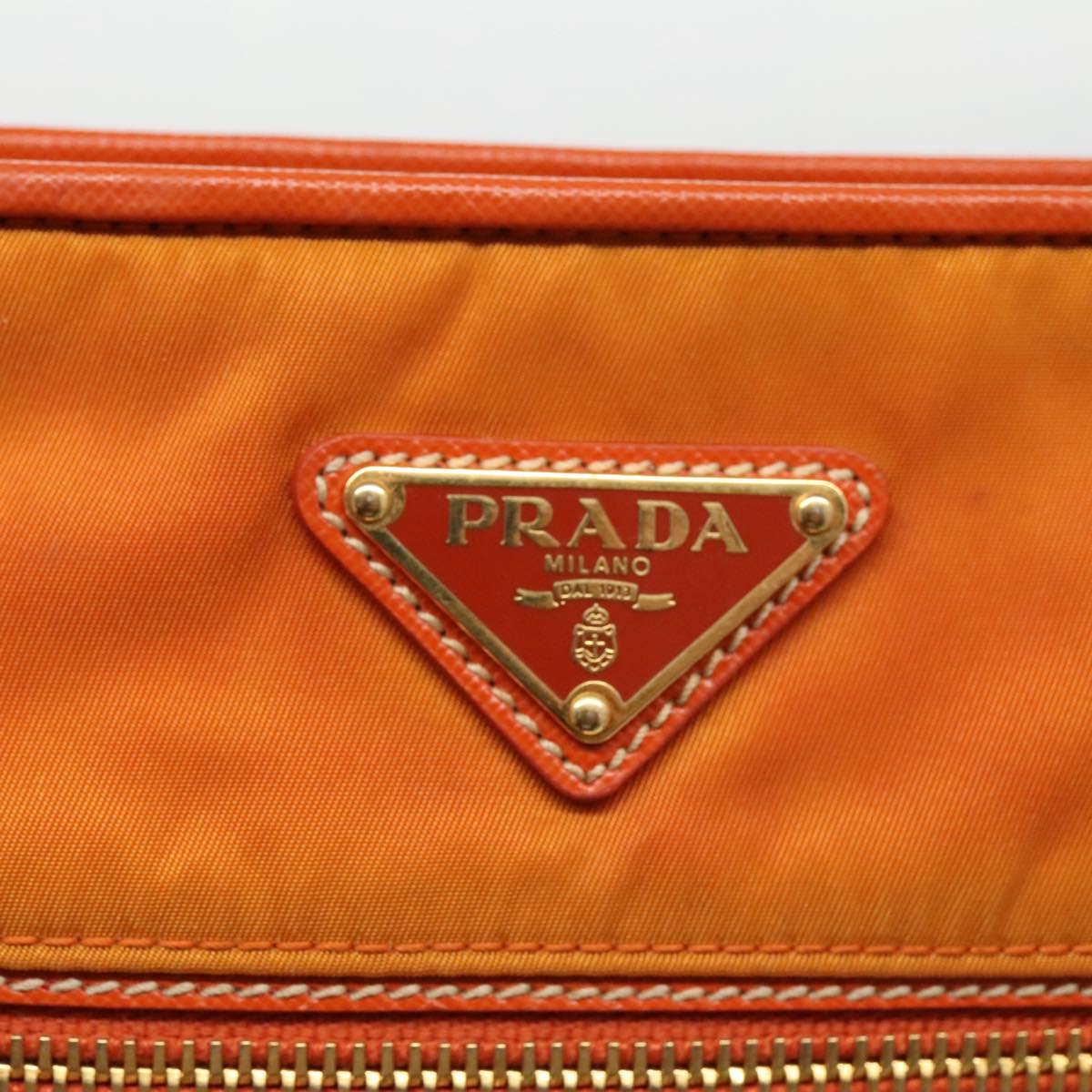 PRADA Shoulder Bag Nylon Orange Gold Auth 96469