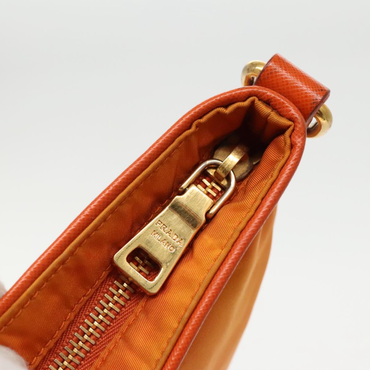 PRADA Shoulder Bag Nylon Orange Gold Auth 96469