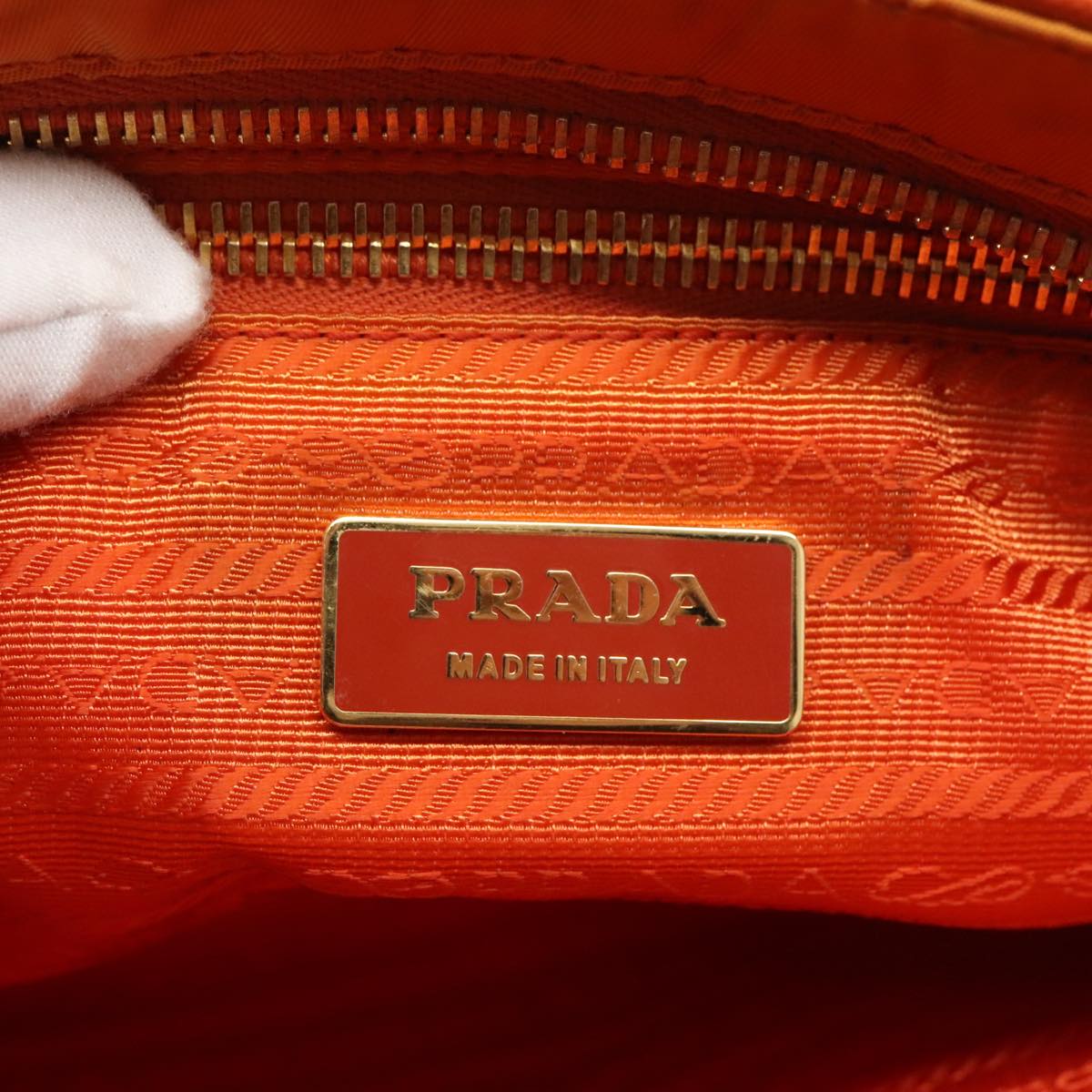 PRADA Shoulder Bag Nylon Orange Gold Auth 96469