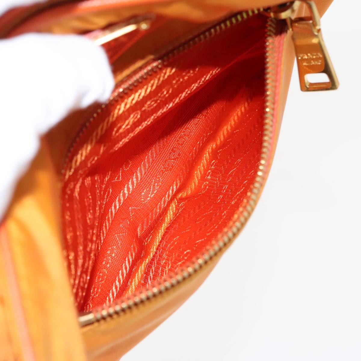 PRADA Shoulder Bag Nylon Orange Gold Auth 96469