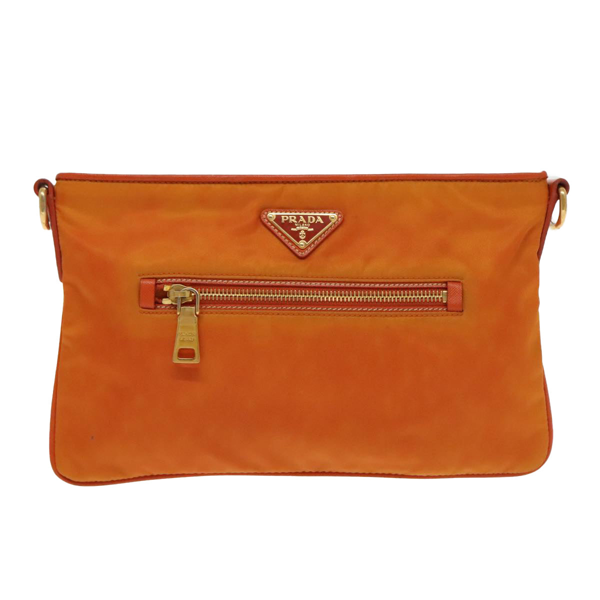 PRADA Shoulder Bag Nylon Orange Gold Auth 96469