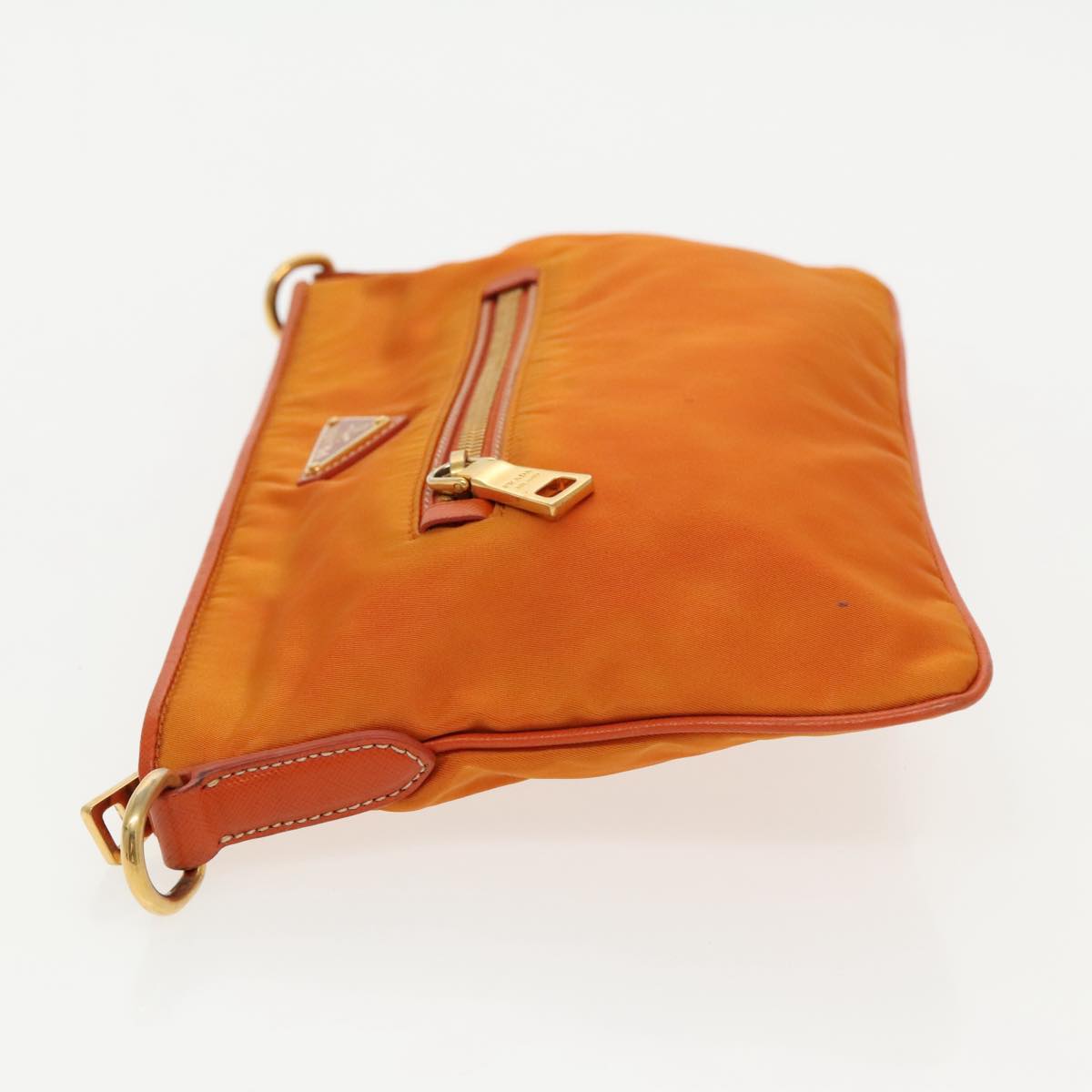 PRADA Shoulder Bag Nylon Orange Gold Auth 96469