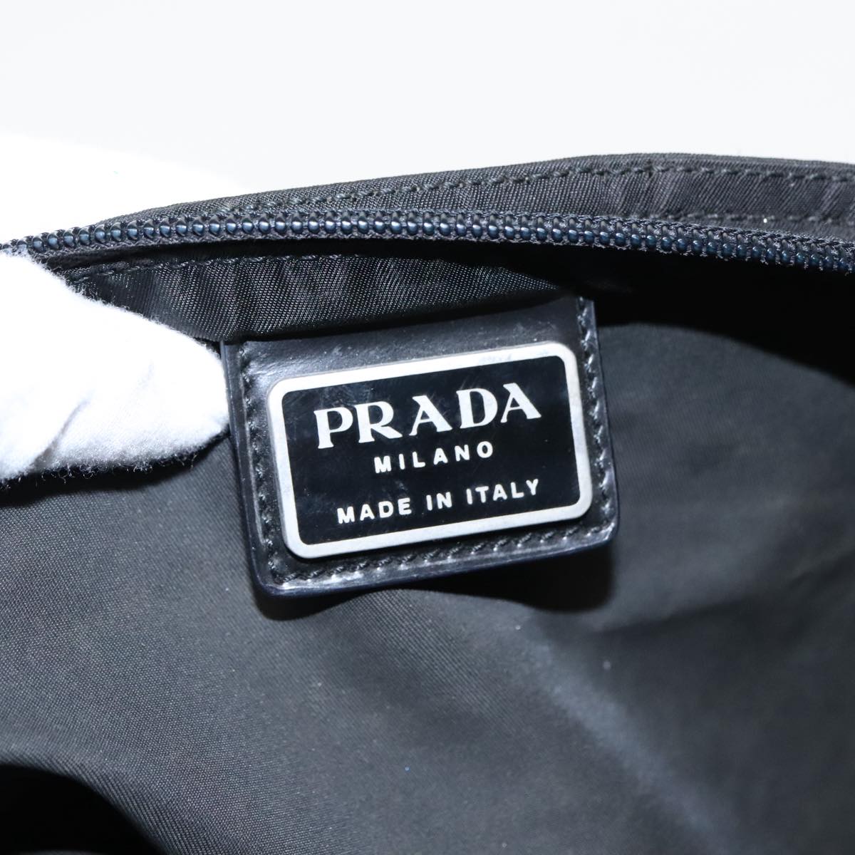 PRADA Shoulder Bag Nylon Black Silver Auth 96497