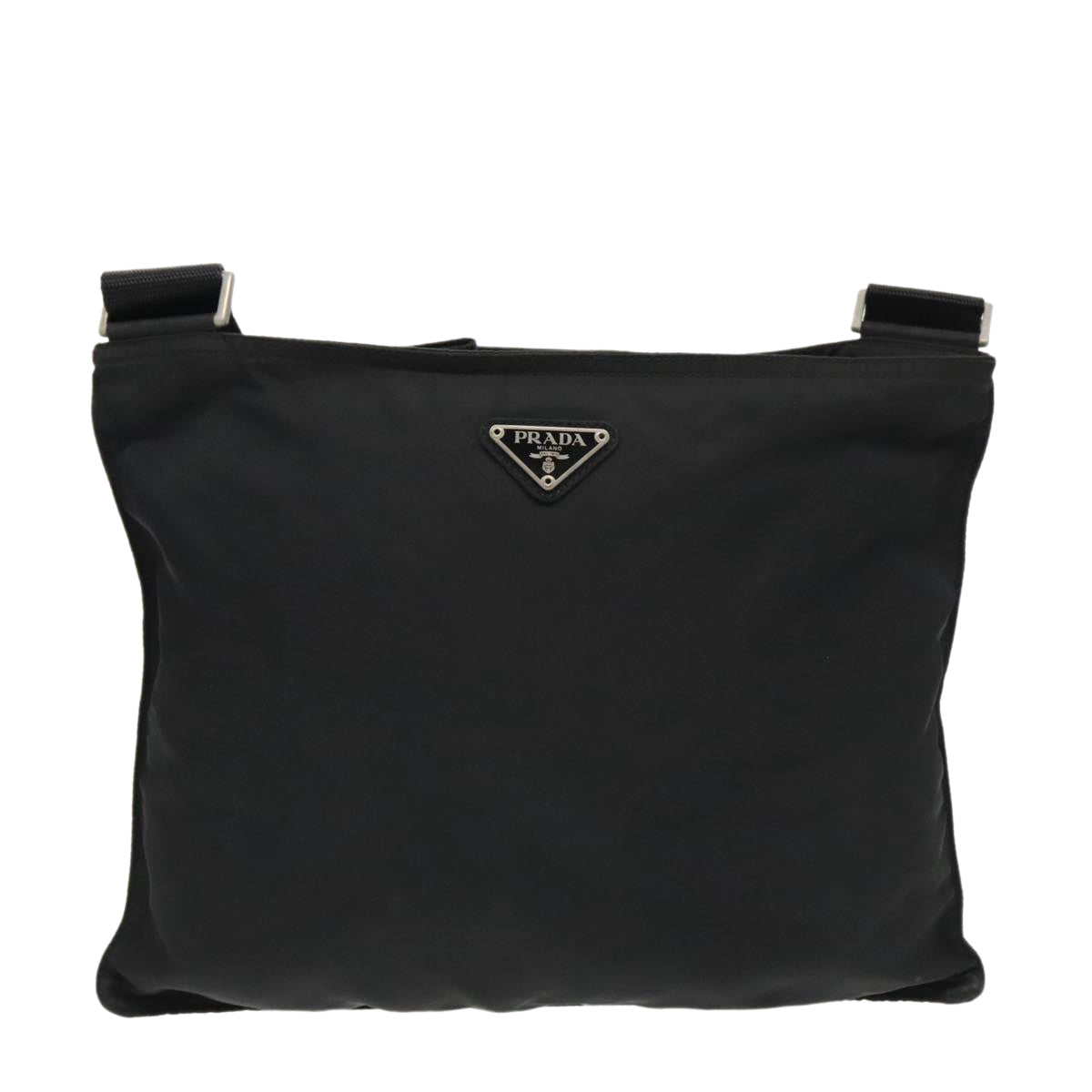 PRADA Shoulder Bag Nylon Black Silver Auth 96497