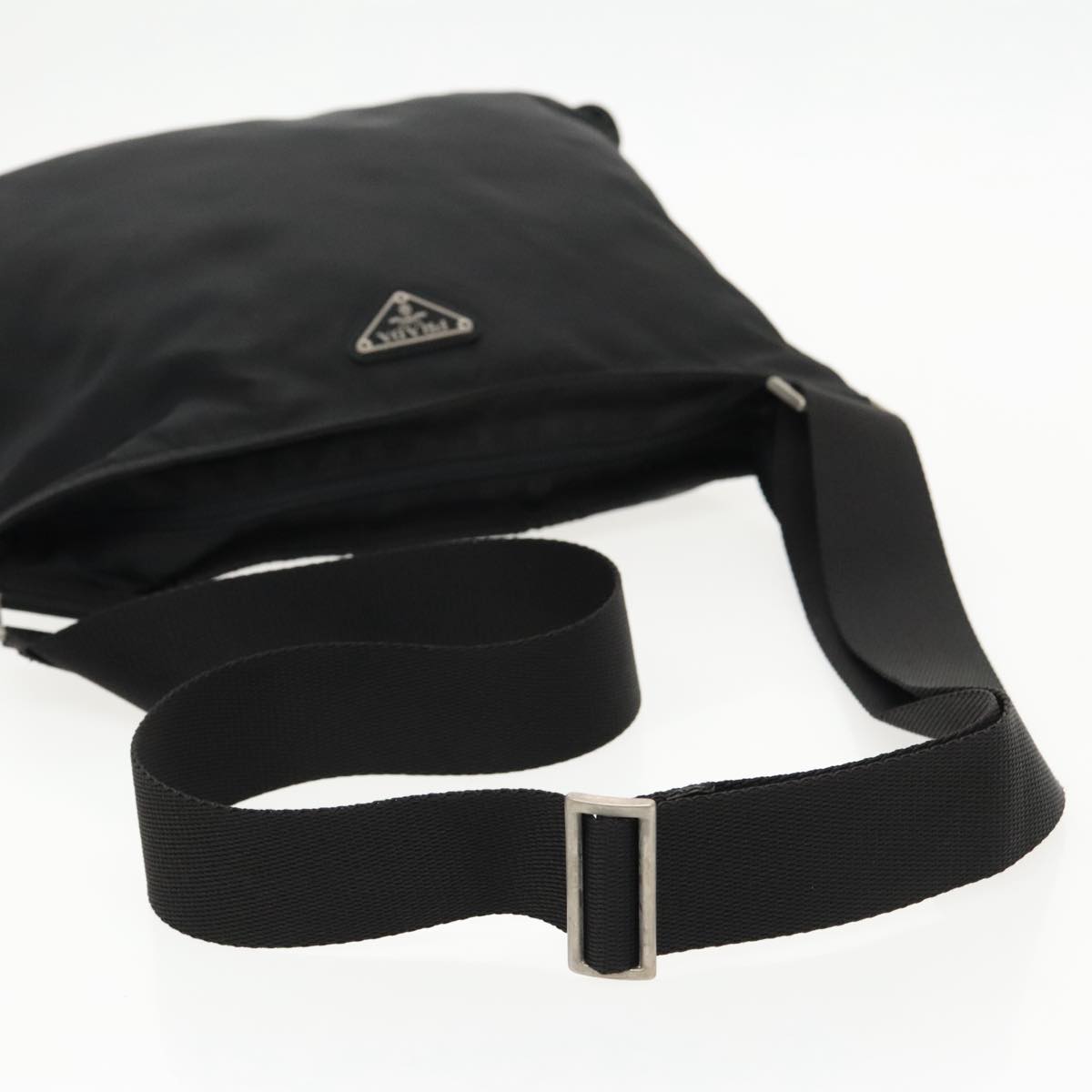 PRADA Shoulder Bag Nylon Black Silver Auth 96497