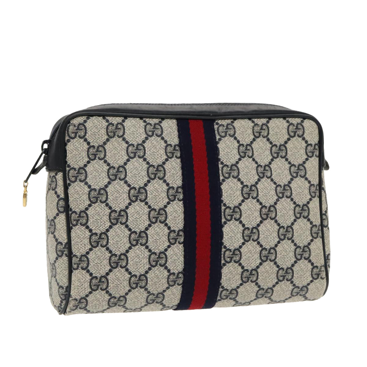 GUCCI GG Supreme Sherry Line Clutch Bag PVC Navy Red Auth 96503