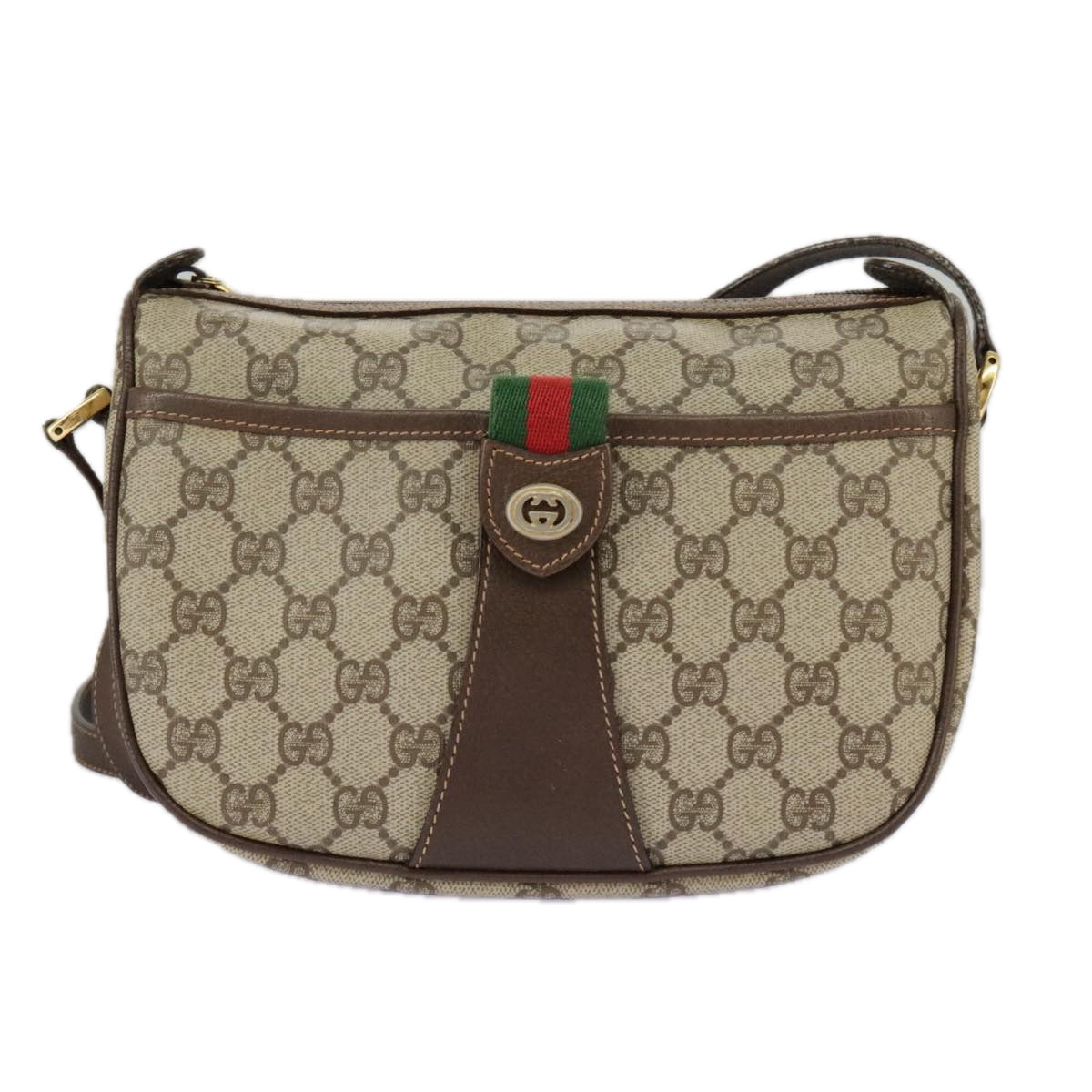 GUCCI GG Supreme Web Sherry Line Shoulder Bag PVC Beige 89 02 032 Auth 96515 - 0