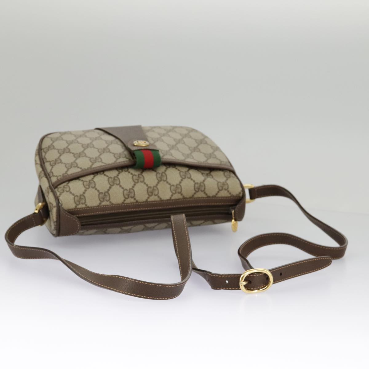 GUCCI GG Supreme Web Sherry Line Shoulder Bag PVC Beige 89 02 032 Auth 96515