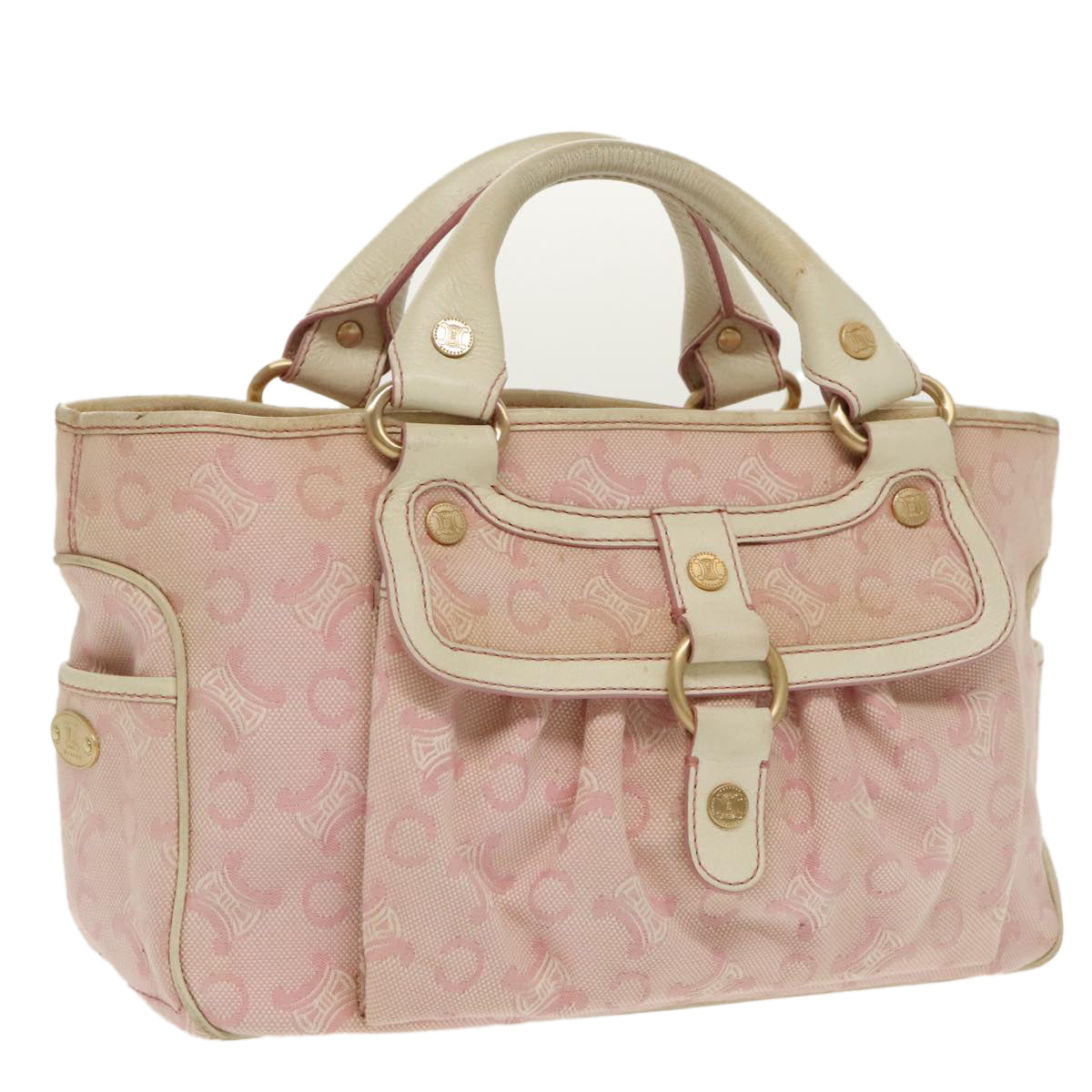 CELINE C Macadam Canvas Hand Bag Pink Gold Auth 96517