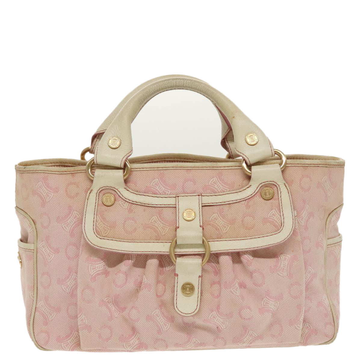 CELINE C Macadam Canvas Hand Bag Pink Gold Auth 96517