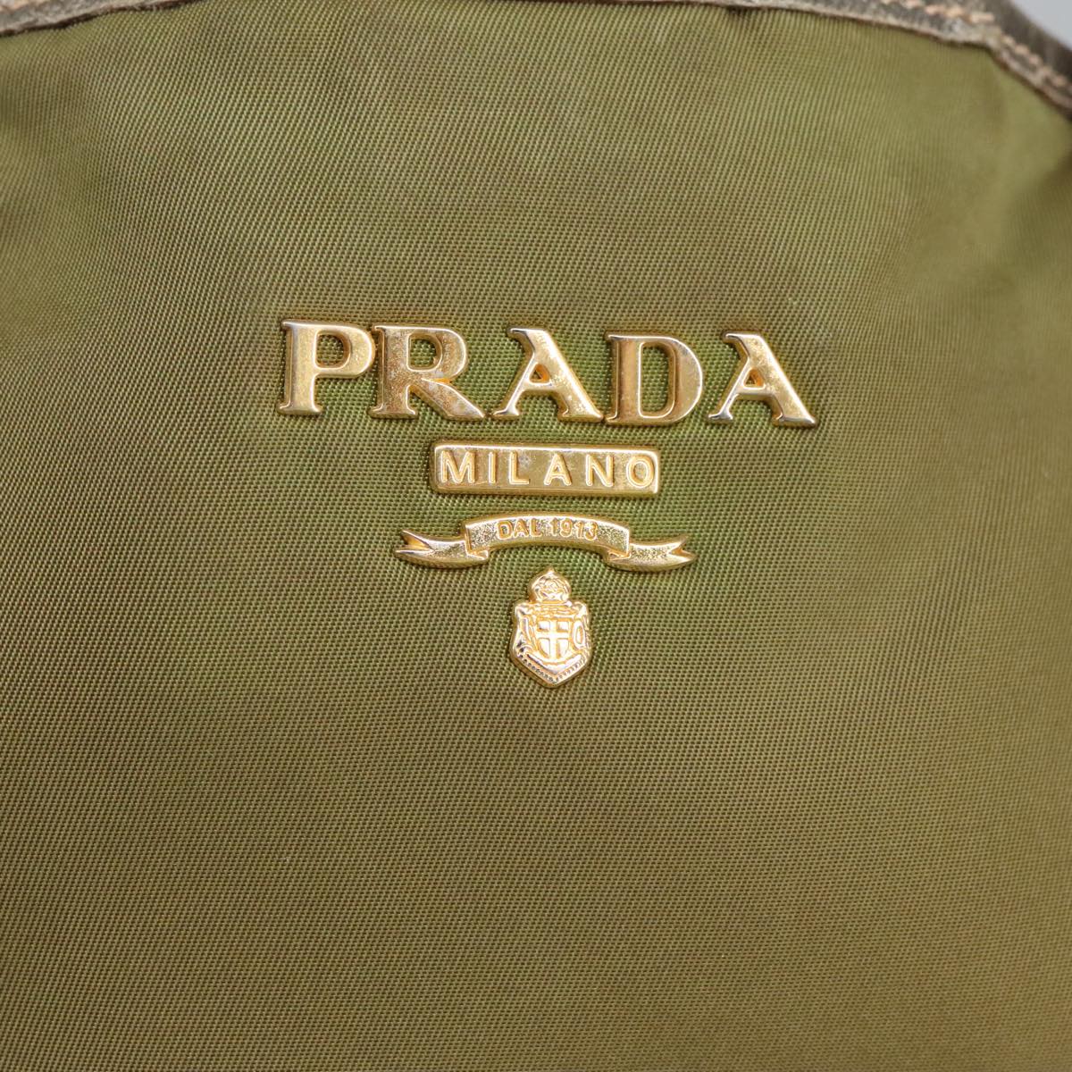 PRADA Tote Bag Nylon Khaki Gold Auth 96520