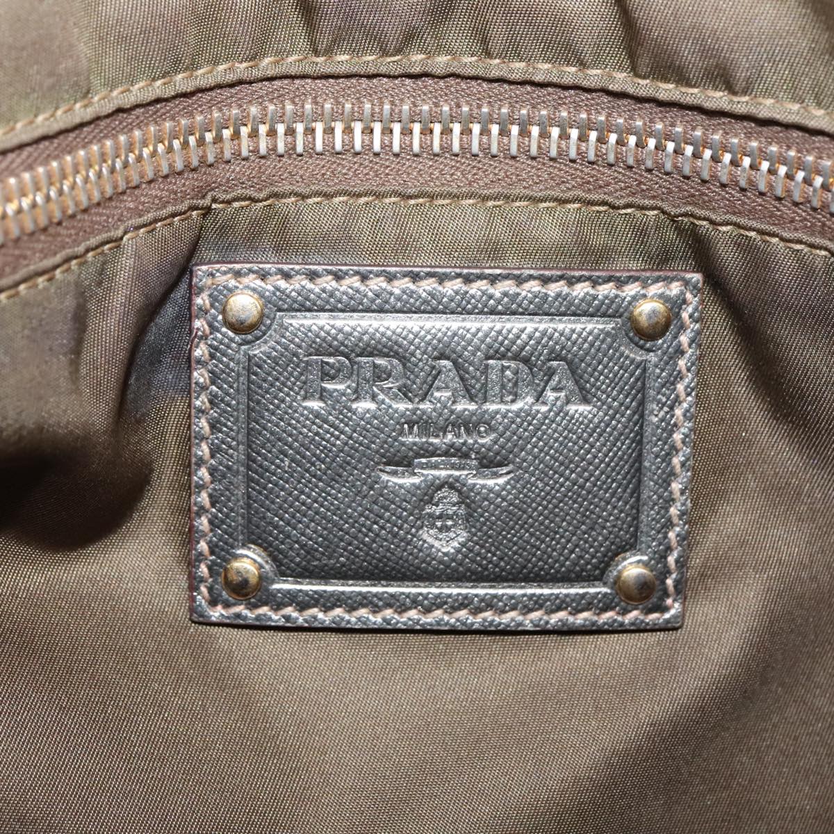 PRADA Tote Bag Nylon Khaki Gold Auth 96520