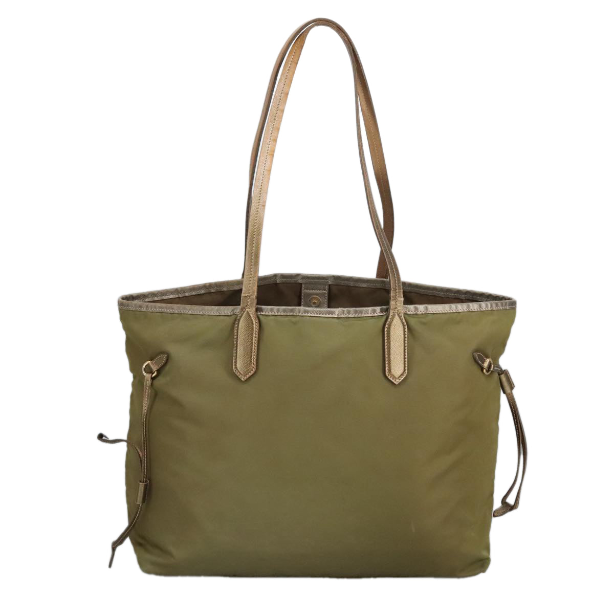 PRADA Tote Bag Nylon Khaki Gold Auth 96520 - 0