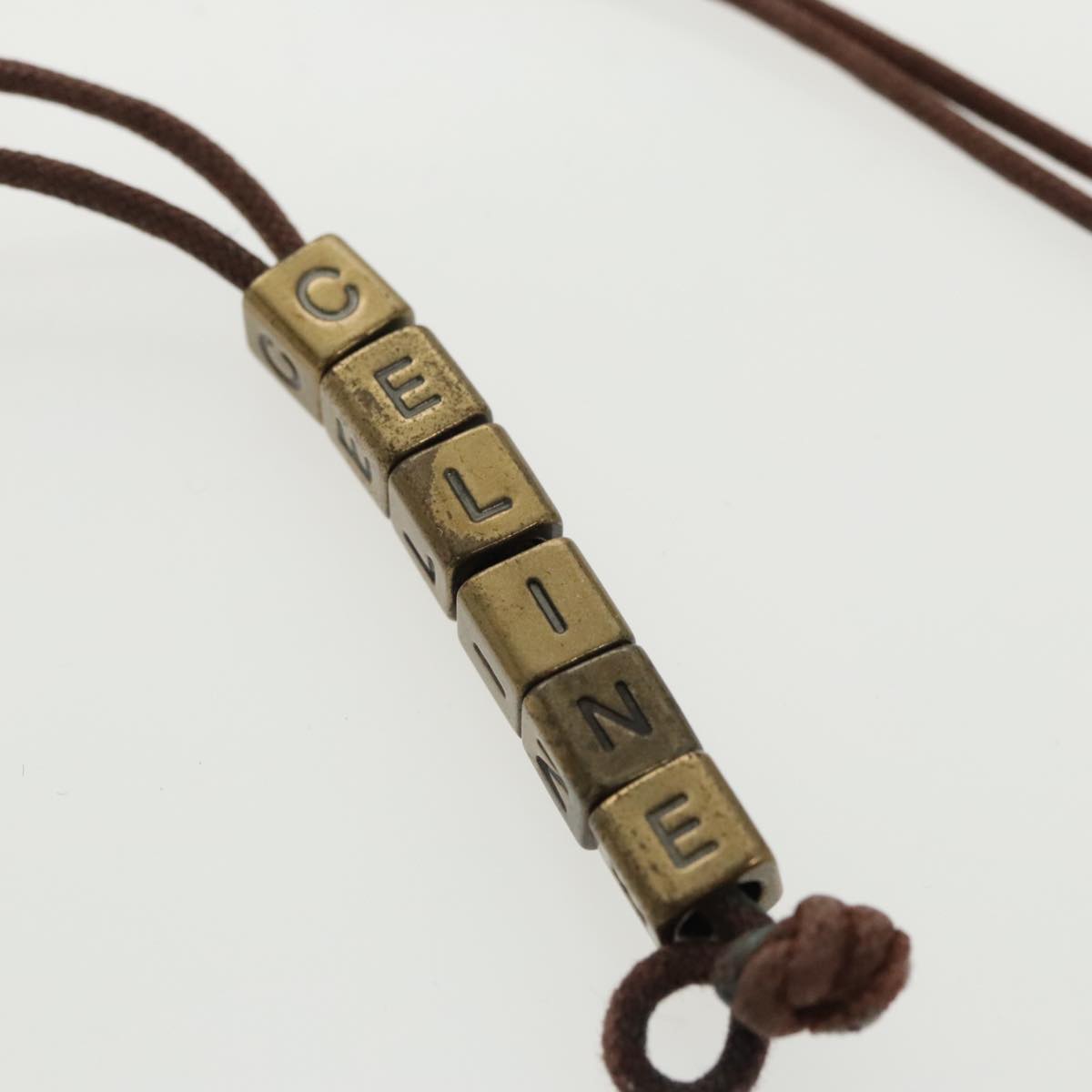 CELINE Necklace Canvas Brown Auth 96523