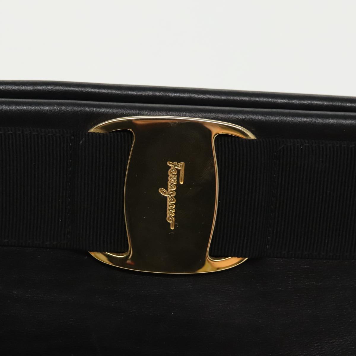 Salvatore Ferragamo Shoulder Bag Leather Black Gold Auth 96524